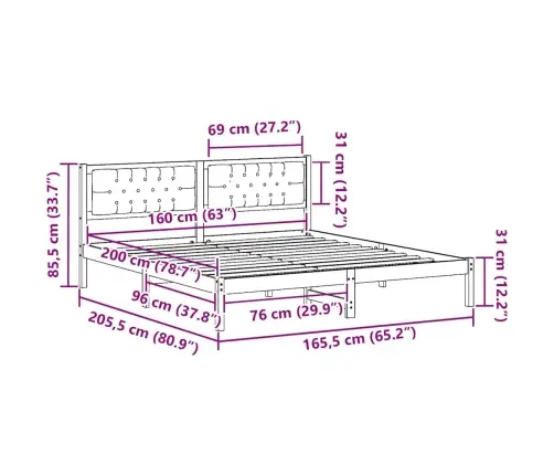 Voodi Raam Peaga Helehall 160 X 200 Cm Tahke Mänd