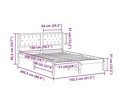 Lovos Rėmas Tamsiai Pilka 150 X 200 Cm Kietos Pušies Mediena