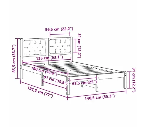 Gultas Rāmis Ar Galvas Klāju Gaiši Pelēks 135 X 190 Cm Audums Vidaxl