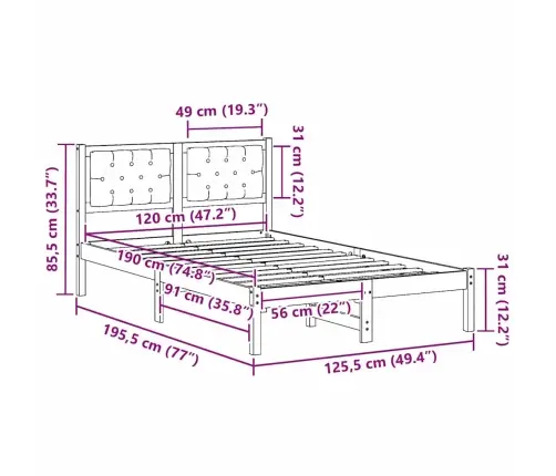Gultas Rāmis Ar Galvas Klāju Melna 120 X 190 Cm Audums Vidaxl