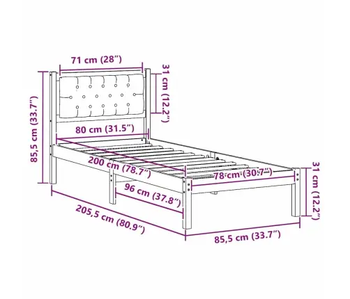 Lovos Rėmas Šviesiai Pilka 80 X 200 Cm Kietos Pušies Mediena