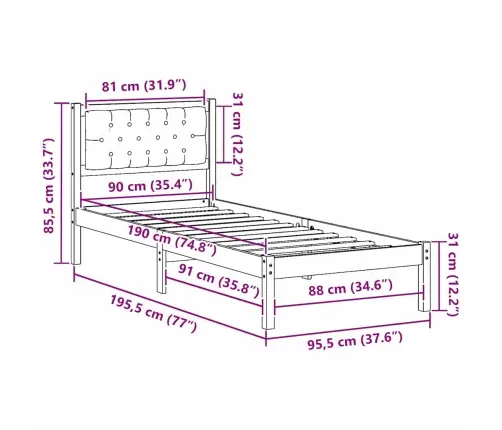 Gultas Rāmis Ar Galvas Klāju Melna 90 X 190 Cm Audums Vidaxl
