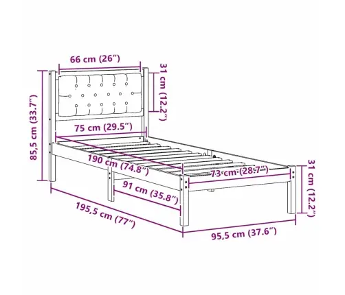 Lovos Rėmas Tamsiai Pilka 75 X 190 Cm Kietos Pušies Mediena