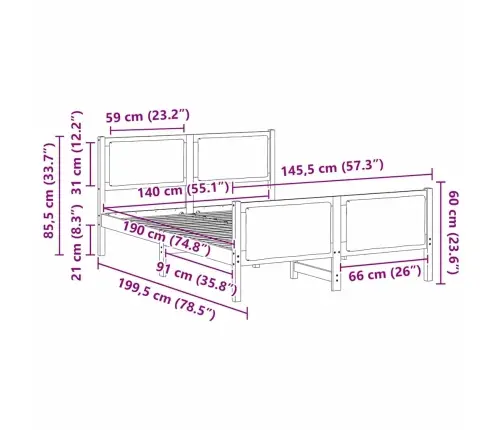 Voodi Raam Peaga Helehall 140 X 190 Cm Kangas