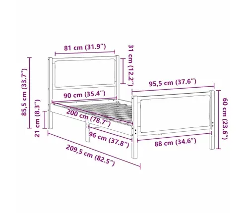 Gultas Rāmis Ar Galvas Klāju Tumši Pelēks 90 X 200 Cm Audums Vidaxl