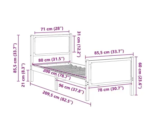 Gultas Rāmis Ar Galvas Klāju Tumši Pelēks 80 X 200 Cm Audums Vidaxl