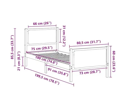 Gultas Rāmis Ar Galvas Klāju Gaiši Pelēks 75 X 190 Cm Audums Vidaxl