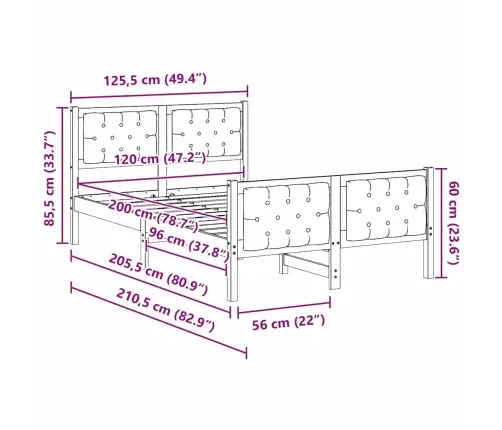 Lovos Rėmas Juoda 120 X 200 Cm Kietos Pušies Mediena
