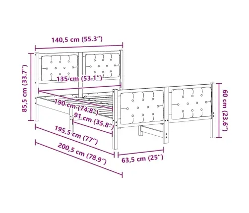 Gultas Rāmis Melna 135 X 190 Cm Ciets Priedes Koks Vidaxl