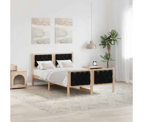 Gultas Rāmis Melna 120 X 190 Cm Ciets Priedes Koks Vidaxl