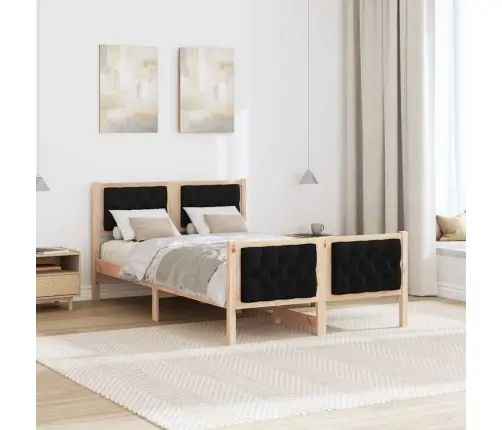 Gultas Rāmis Melna 120 X 190 Cm Ciets Priedes Koks Vidaxl