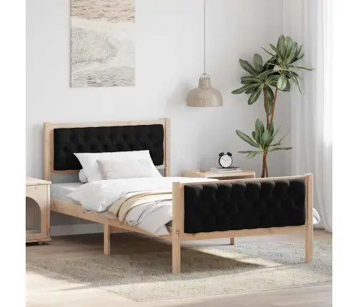 Lovos Rėmas Juoda 100 X 200 Cm Kietos Pušies Mediena