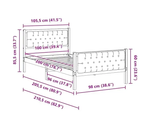 Gultas Rāmis Pelēkbrūna 100 X 200 Cm Ciets Priedes Koks Vidaxl
