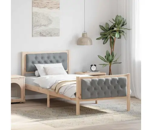 Gultas Rāmis Gaiši Pelēks 90 X 200 Cm Ciets Priedes Koks Vidaxl