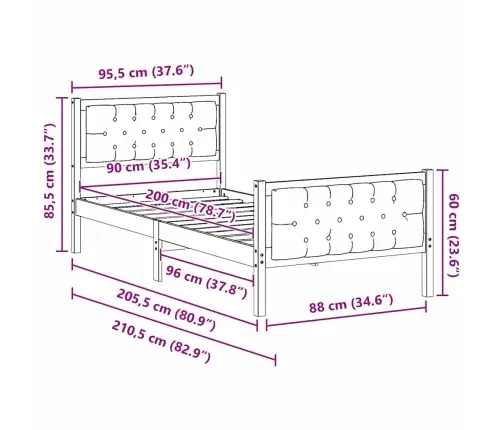 Lovos Rėmas Tamsiai Pilka 90 X 200 Cm Kietos Pušies Mediena