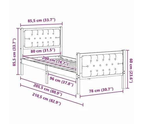 Gultas Rāmis Tumši Pelēks 80 X 200 Cm Ciets Priedes Koks Vidaxl