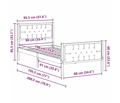 Gultas Rāmis Tumši Pelēks 90 X 190 Cm Ciets Priedes Koks Vidaxl