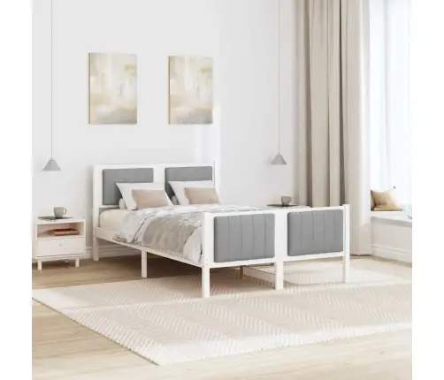 Gultas Rāmis Ar Galvas Klāju Balts Un Gaiši Pelēks 120 X 200 Cm Vidaxl