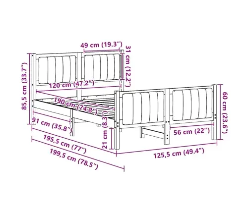 Gultas Rāmis Braun Un Taupe 120 X 190 Cm Priedes Masīvkoks Vidaxl