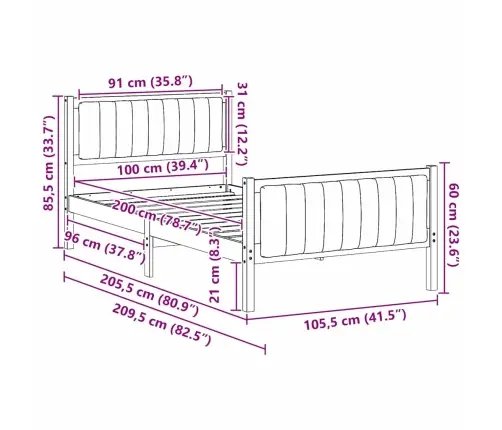 Gultas Rāmis Braun Un Taupe 100 X 200 Cm Priedes Masīvkoks Vidaxl