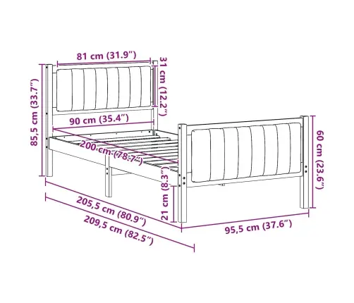 Beti Raam Peaga Pruun Ja Tumehall 90 X 200 Cm Männipuit