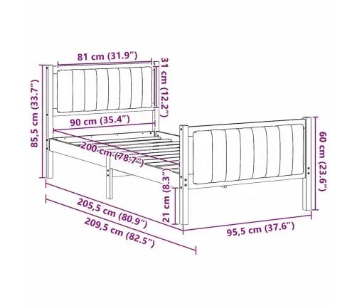 Beti Raam Peaga Pruun Ja Must 90 X 200 Cm Männipuit