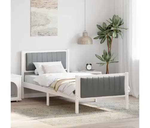 Gultas Rāmis Ar Galvas Klāju Balts Un Gaiši Pelēks 90 X 200 Cm Vidaxl