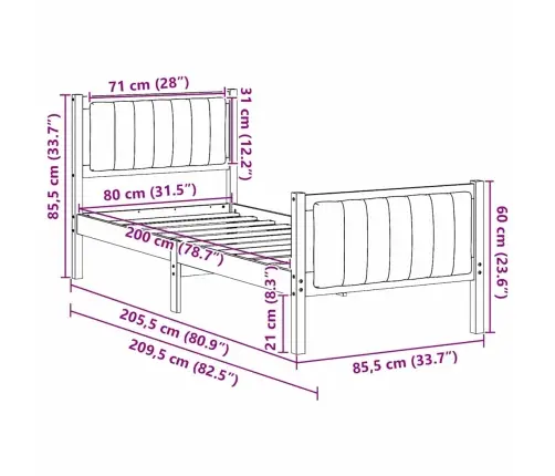 Gultas Rāmis Brūna Un Melna 80 X 200 Cm Priedes Masīvkoks Vidaxl