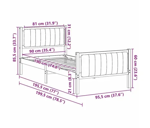 Gultas Rāmis Ar Galvas Klāju Balts Un Gaiši Pelēks 90 X 190 Cm Vidaxl