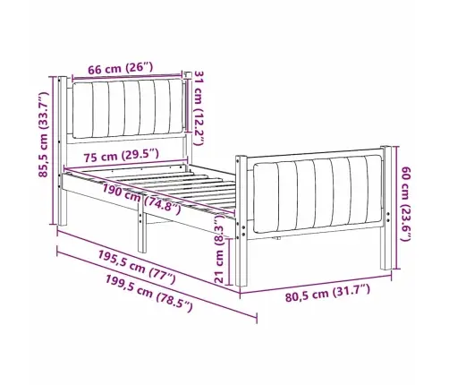 Lovos Rėmas Ruda Ir Juoda 75 X 190 Cm Pušies Masyvas