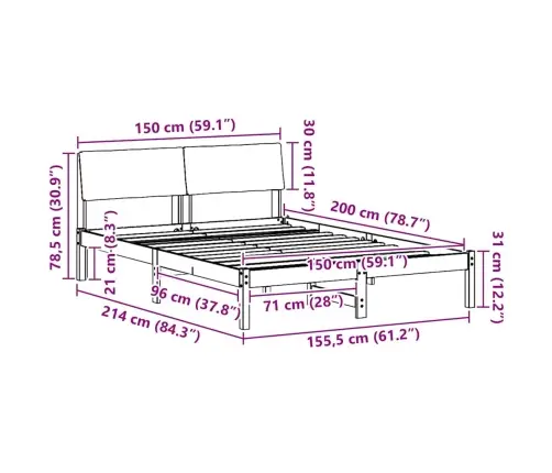 Lovos Rėmas Ruda Ir Šviesiai Pilka 150 X 200 Cm Pušies Masyvas