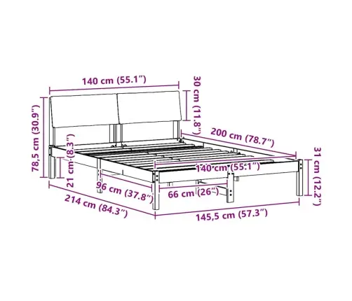 Gultas Rāmis Brūna Un Melna 140 X 200 Cm Priedes Masīvkoks Vidaxl