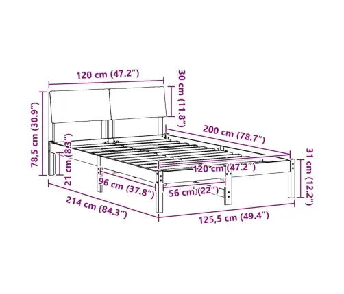 Gultas Rāmis Ar Galvas Klāju Balts Un Gaiši Pelēks 120 X 200 Cm Vidaxl