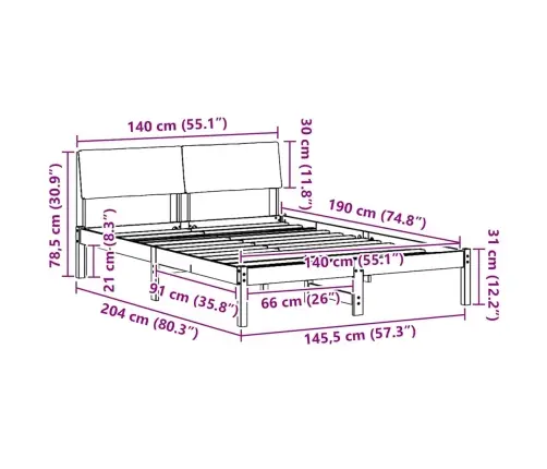 Gultas Rāmis Ar Galvas Klāju Brūns Un Tumši Pelēks 140 X 190 Cm Vidaxl