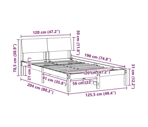 Gultas Rāmis Brūna Un Melna 120 X 190 Cm Priedes Masīvkoks Vidaxl