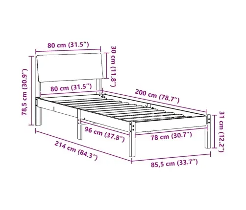 Beti Raam Peaga Pruun Ja Tumehall 80 X 200 Cm Männipuit