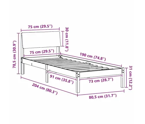 Gultas Rāmis Ar Galvas Klāju Brūna Un Gaiši Pelēka 75 X 190 Cm Vidaxl