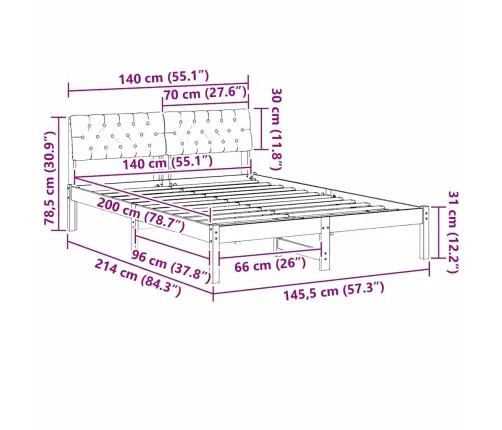 Gultas Rāmis Brūna Un Melna 140 X 200 Cm Priedes Masīvkoks Vidaxl