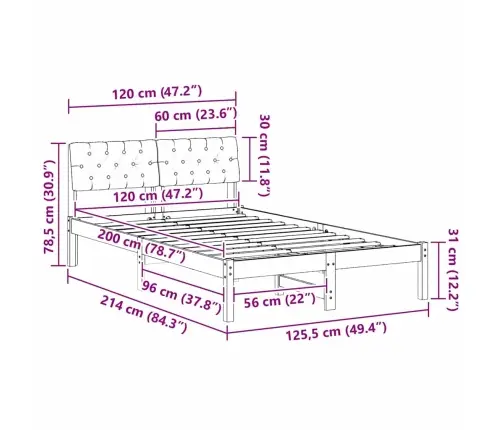 Beti Raam Peaga Pruun Ja Tumehall 120 X 200 Cm Männipuit