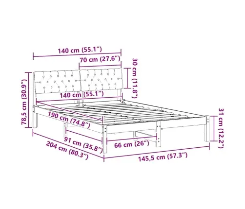 Gultas Rāmis Ar Galvas Klāju Brūns Un Tumši Pelēks 140 X 190 Cm Vidaxl