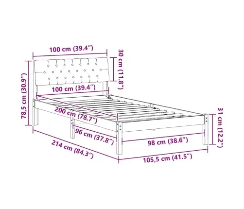 Lovos Rėmas Balta Ir Šviesiai Pilka 100 X 200 Cm Pušies Masyvas