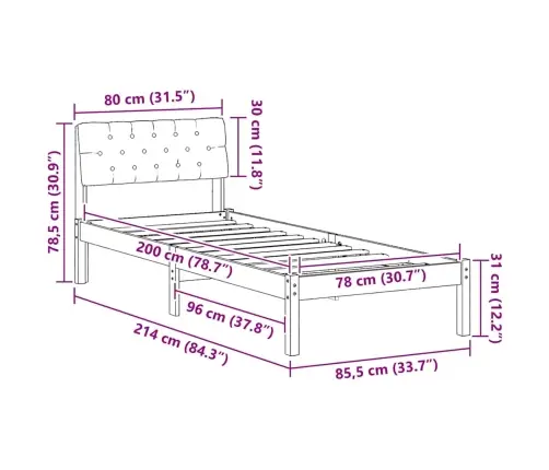 Lovos Rėmas Ruda Ir Tamsiai Pilka 80 X 200 Cm Pušies Masyvas