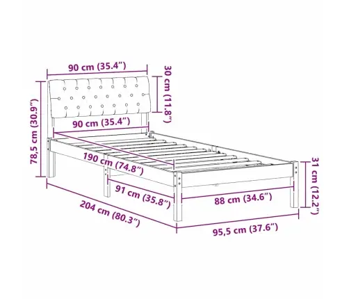 Lovos Rėmas Ruda Ir Taupe 90 X 190 Cm Pušies Masyvas