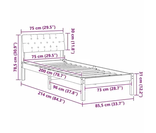 Gultas Rāmis Ar Galvas Klāju Brūna Un Gaiši Pelēka 75 X 190 Cm Vidaxl