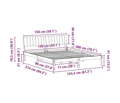 Gultas Rāmis Ar Galvas Klāju Brūns Un Tumši Pelēks 150 X 200 Cm Vidaxl