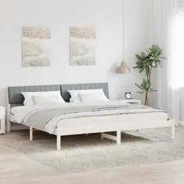 Gultas Rāmis Ar Galvas Klāju Balts Un Gaiši Pelēks 150 X 200 Cm Vidaxl