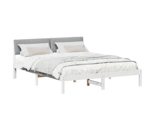 Gultas Rāmis Ar Galvas Klāju Balts Un Gaiši Pelēks 150 X 200 Cm Vidaxl
