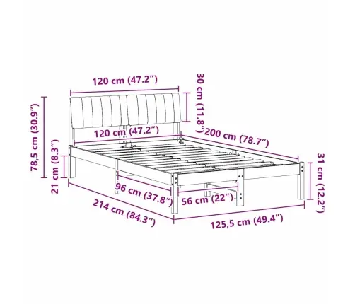 Beti Raam Peaga Pruun Ja Helehall 120 X 200 Cm Männipuit
