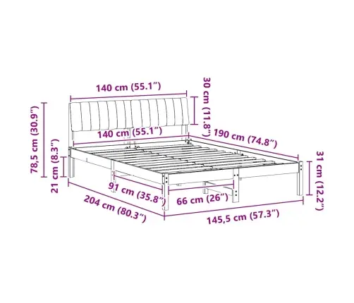 Gultas Rāmis Brūna Un Melna 140 X 190 Cm Priedes Masīvkoks Vidaxl