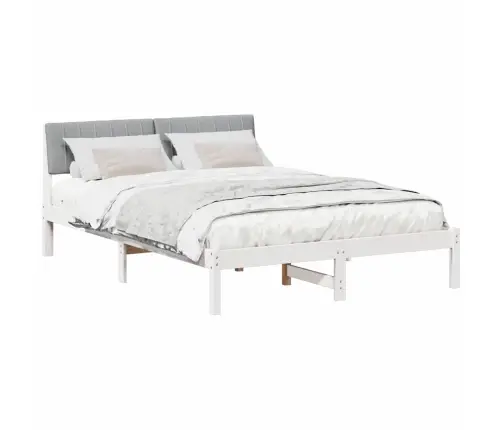 Gultas Rāmis Ar Galvas Klāju Balts Un Gaiši Pelēks 135 X 190 Cm Vidaxl